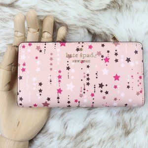 Kate Spade Large Slim Bifold Wallet Twinkle Glitter Stars Staci Pink
